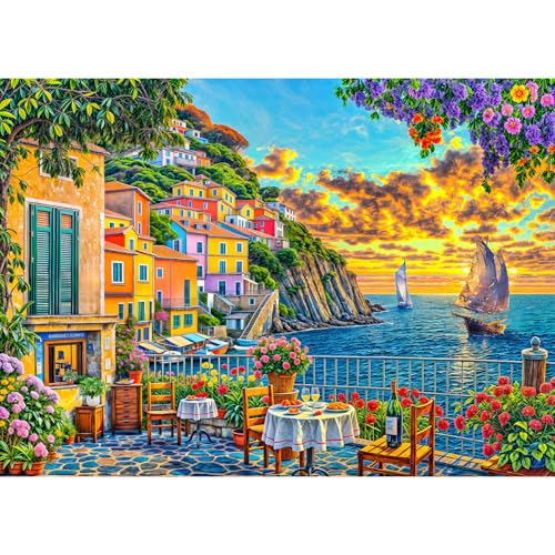 TangComplete 1000-Piece Cinque Terre Jigsaw Puzzle – Romantic Italian Scene for Adults