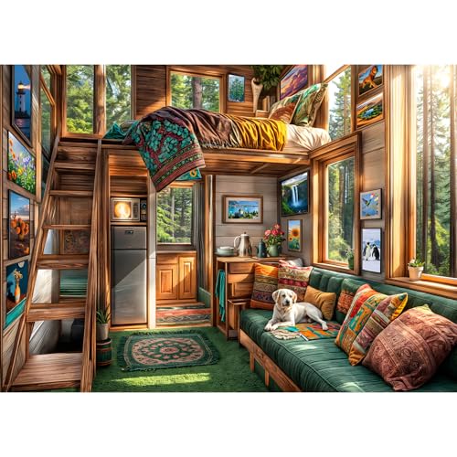 TangComplete 1000 Piece Forest House Jigsaw Puzzle for Adults – Letters on Back, Interlocking, 70x50 cm