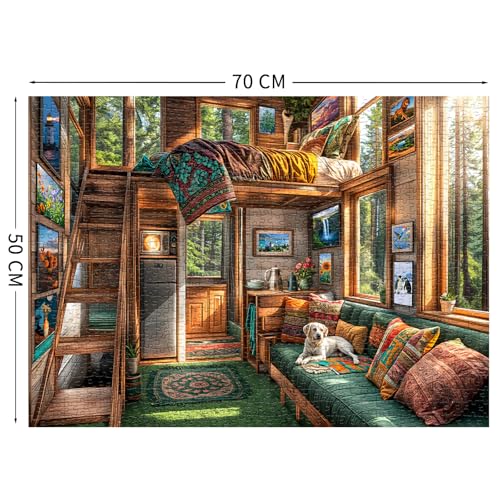 TangComplete 1000 Piece Forest House Jigsaw Puzzle for Adults – Letters on Back, Interlocking, 70x50 cm