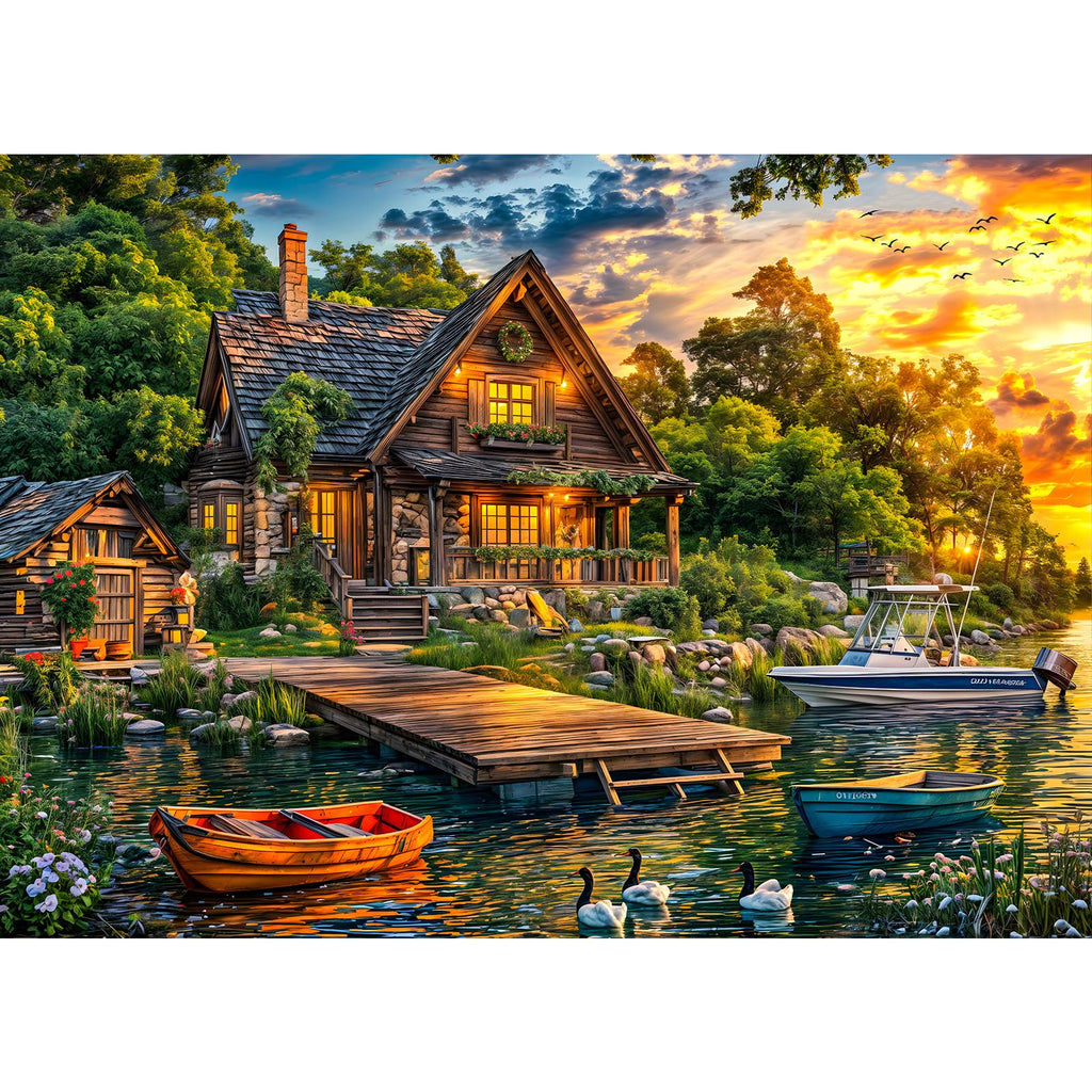 TangComplete 1000-Piece Holiday Cottages Jigsaw Puzzle for Adults – Challenging and Fun, 70x50 cm, Includes Poster and Gift Box