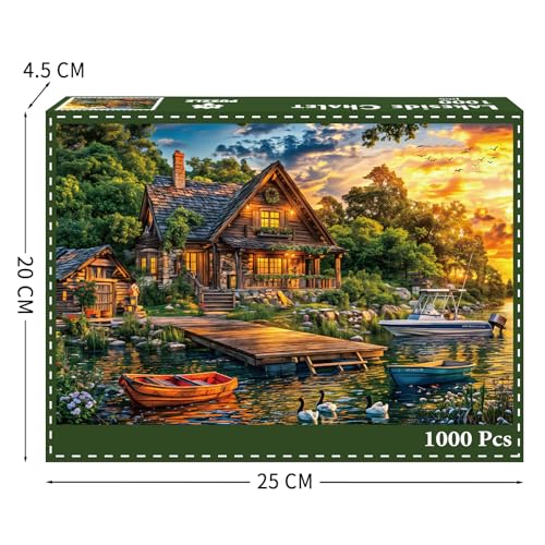 TangComplete 1000-Piece Holiday Cottages Jigsaw Puzzle for Adults – Challenging and Fun, 70x50 cm, Includes Poster and Gift Box