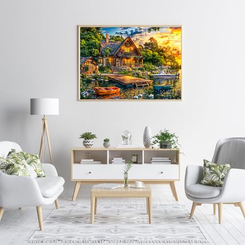 TangComplete 1000-Piece Holiday Cottages Jigsaw Puzzle for Adults – Challenging and Fun, 70x50 cm, Includes Poster and Gift Box