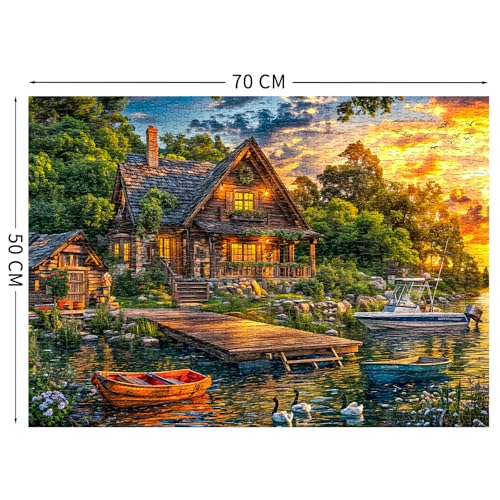 TangComplete 1000-Piece Holiday Cottages Jigsaw Puzzle for Adults – Challenging and Fun, 70x50 cm, Includes Poster and Gift Box
