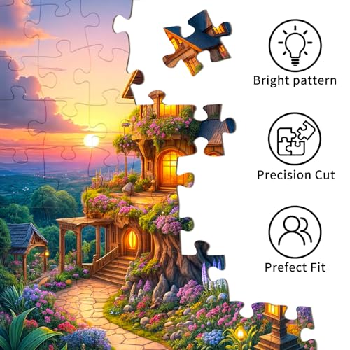 TangMosaic 1000 Piece Puzzle for Adults – Fairytale Tree House with Auroras, Dust-Free, Lettered Back, 27.56"x19.69" Finished Size