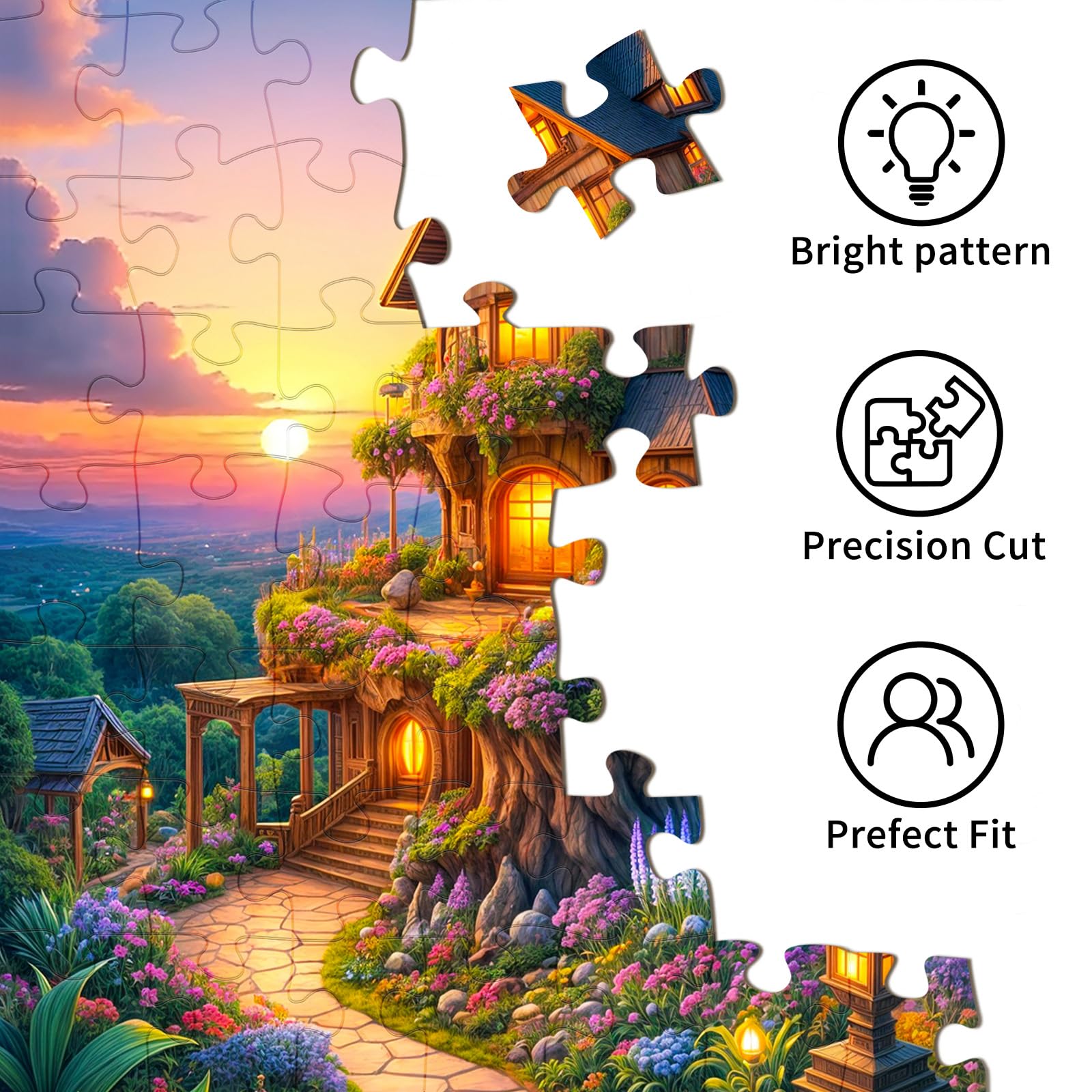 TangMosaic 1000 Piece Puzzle for Adults – Fairytale Tree House with Auroras, Dust-Free, Lettered Back, 27.56"x19.69" Finished Size