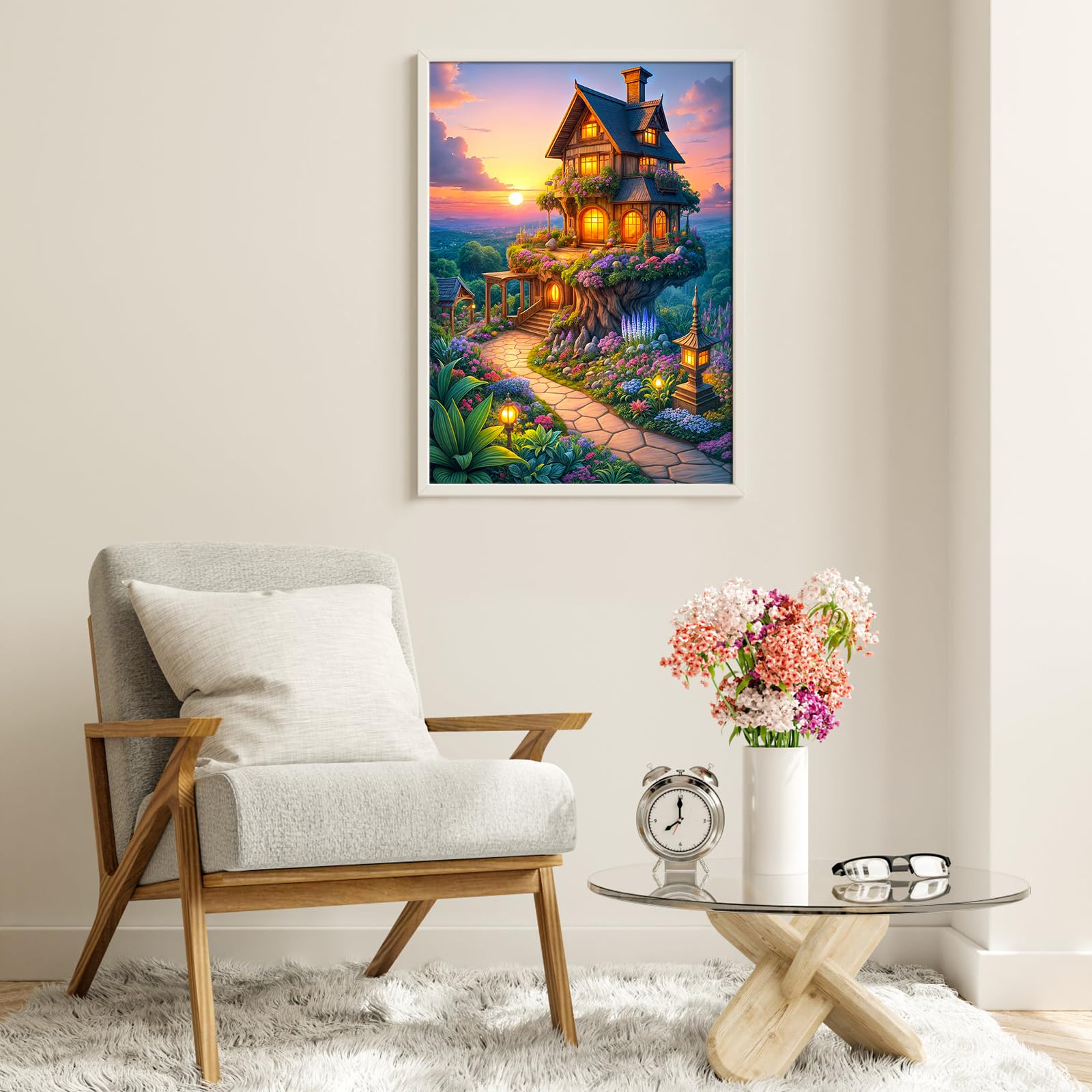 TangMosaic 1000 Piece Puzzle for Adults – Fairytale Tree House with Auroras, Dust-Free, Lettered Back, 27.56"x19.69" Finished Size