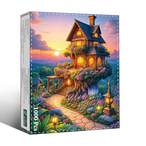 TangMosaic 1000 Piece Puzzle for Adults – Fairytale Tree House with Auroras, Dust-Free, Lettered Back, 27.56"x19.69" Finished Size