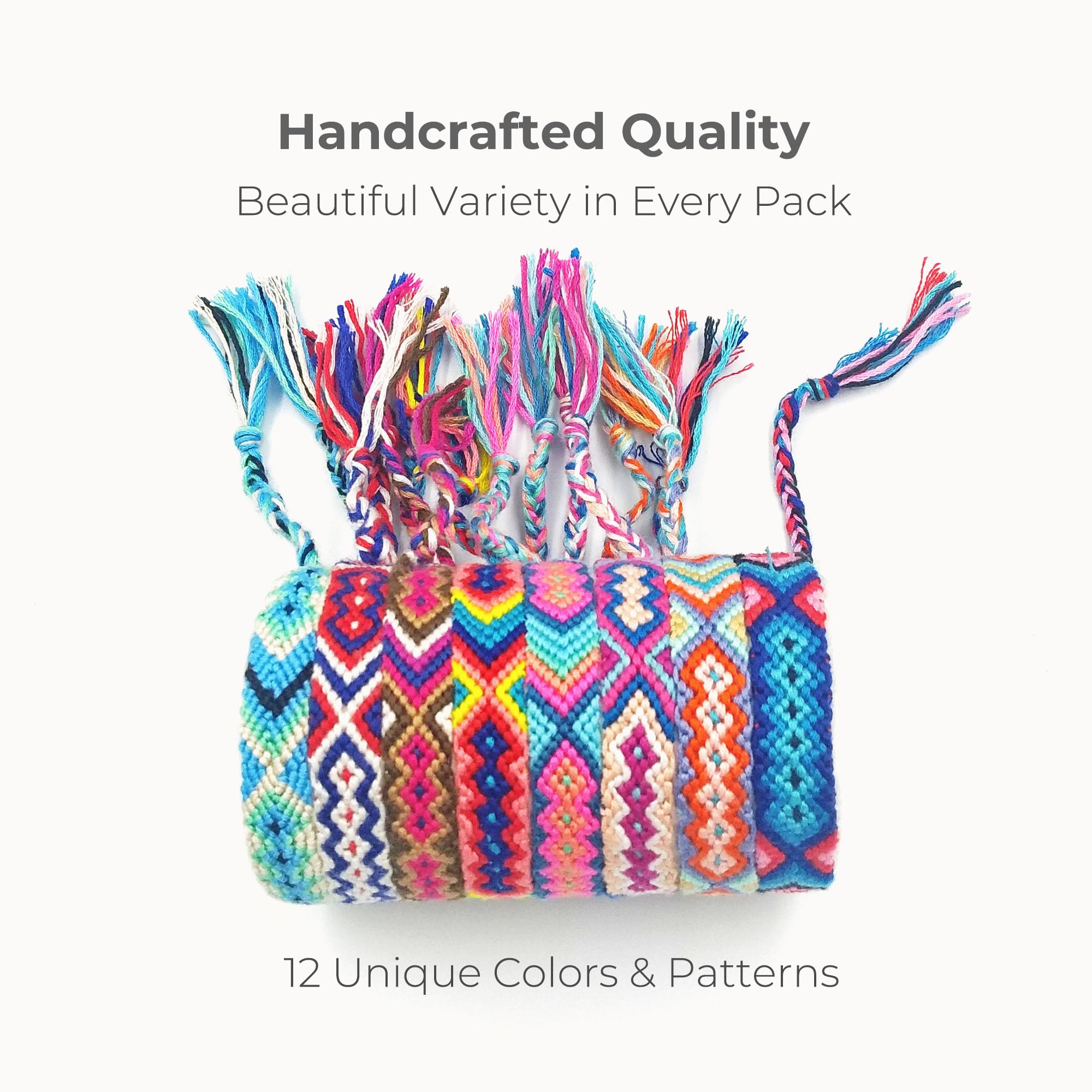 Tangser 12-Pack Handmade Woven Friendship Bracelets – Adjustable Sliding Knot, Colorful Cotton Blend for Kids, Teens & Women