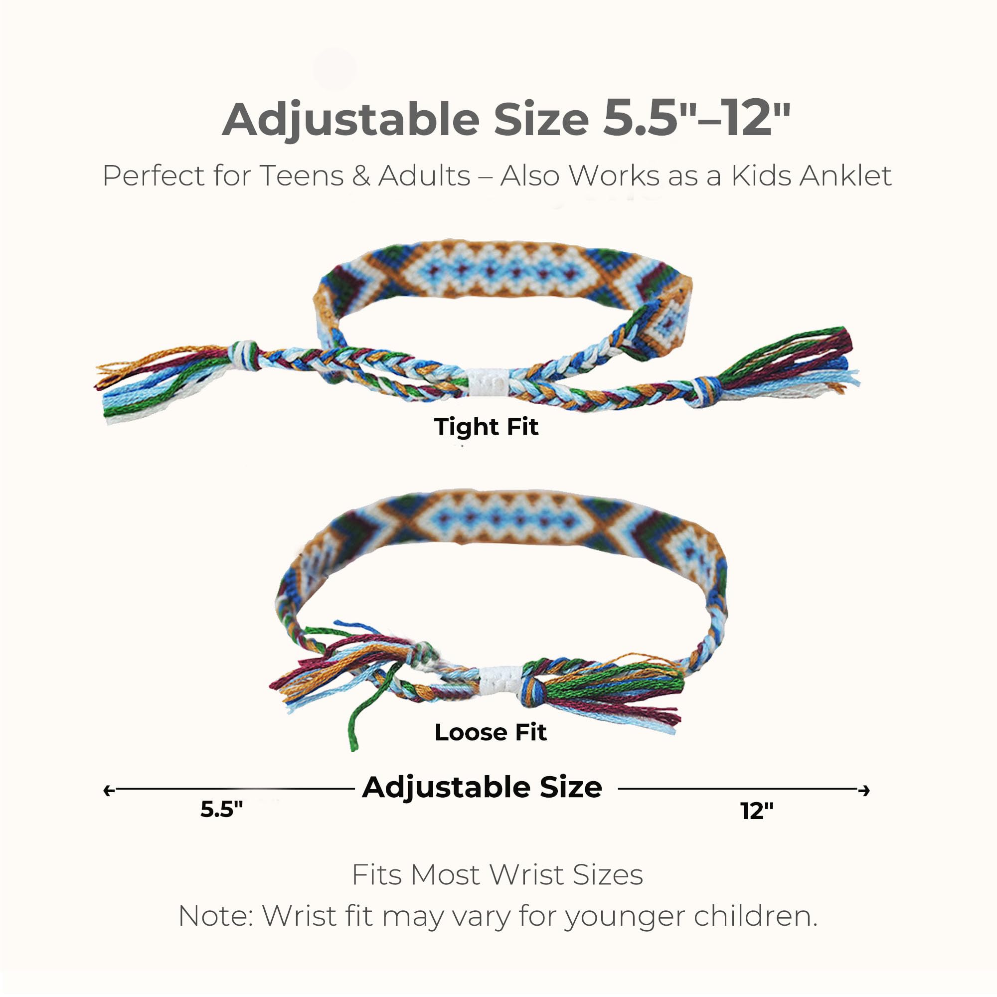 Tangser 12-Pack Handmade Woven Friendship Bracelets – Adjustable Sliding Knot, Colorful Cotton Blend for Kids, Teens & Women