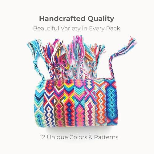 Tangser 12-Pack Handmade Woven Friendship Bracelets – Adjustable Sliding Knot, Colorful Cotton Blend for Kids, Teens & Women