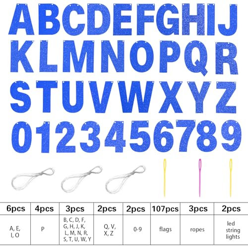 TaoBary 112 Pcs DIY Glitter Letter Kit - Dark Blue Customizable Banner Letters for Party Decor