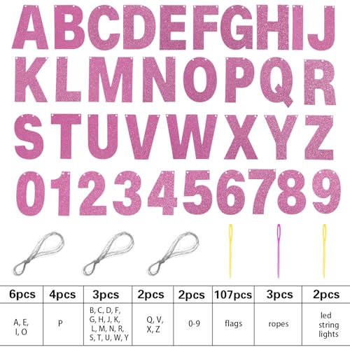 TaoBary 112-Piece DIY Glitter Letter Banner Kit - Pink Customizable Letters for Birthday, Wedding & Party Decor