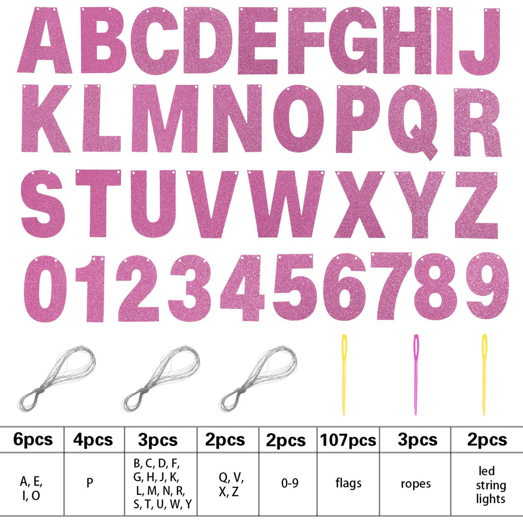 TaoBary 112-Piece DIY Glitter Letter Banner Kit - Pink Customizable Letters for Birthday, Wedding & Party Decor