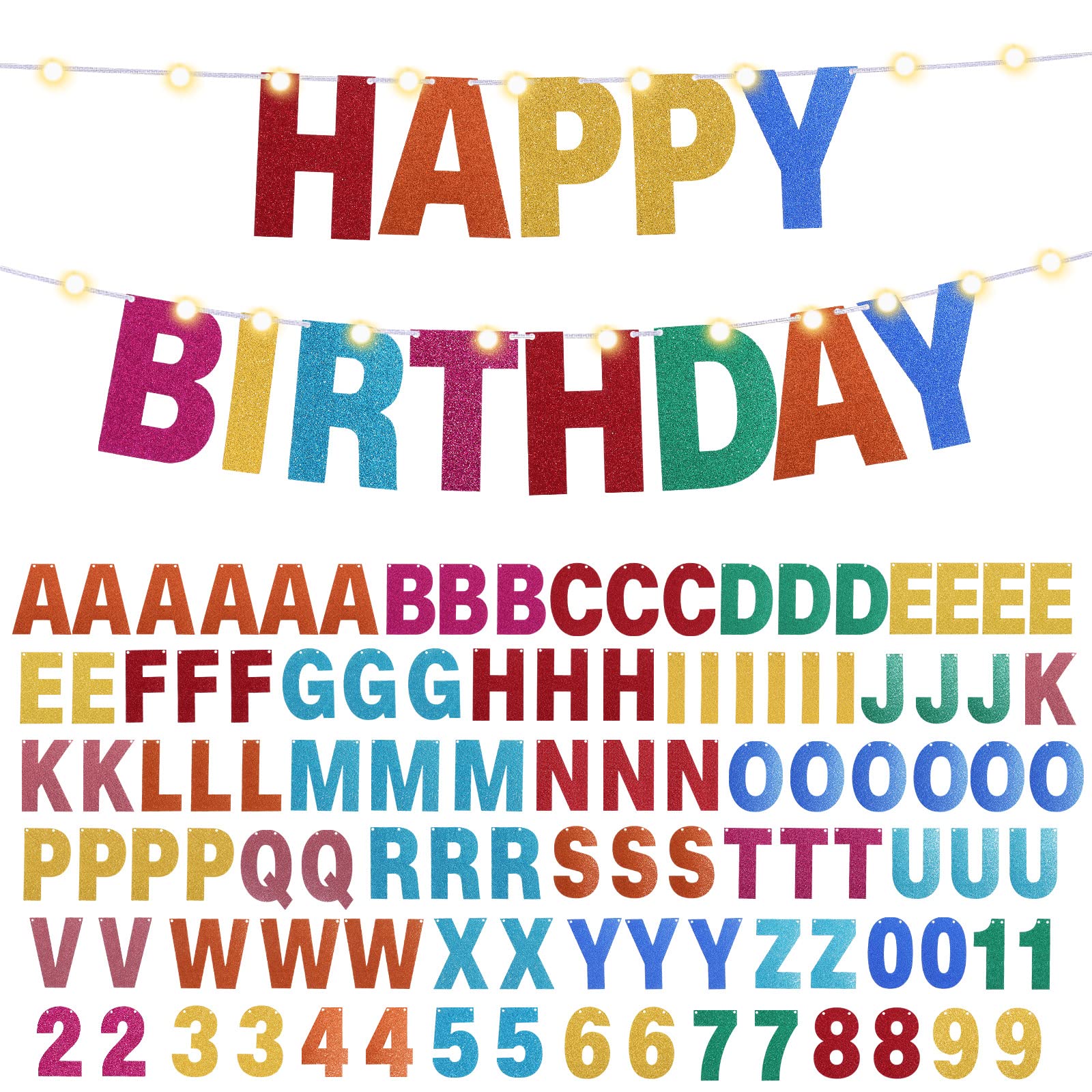 TaoBary 112-Piece DIY Glitter Letter Banner Kit – Customizable Rainbow Letters and Numbers for Parties