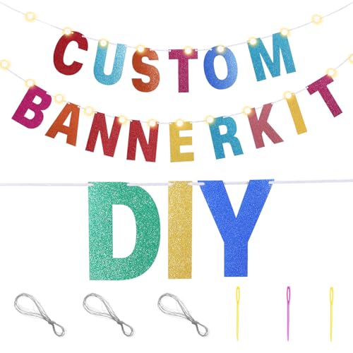 TaoBary 112-Piece DIY Glitter Letter Banner Kit – Customizable Rainbow Letters and Numbers for Parties