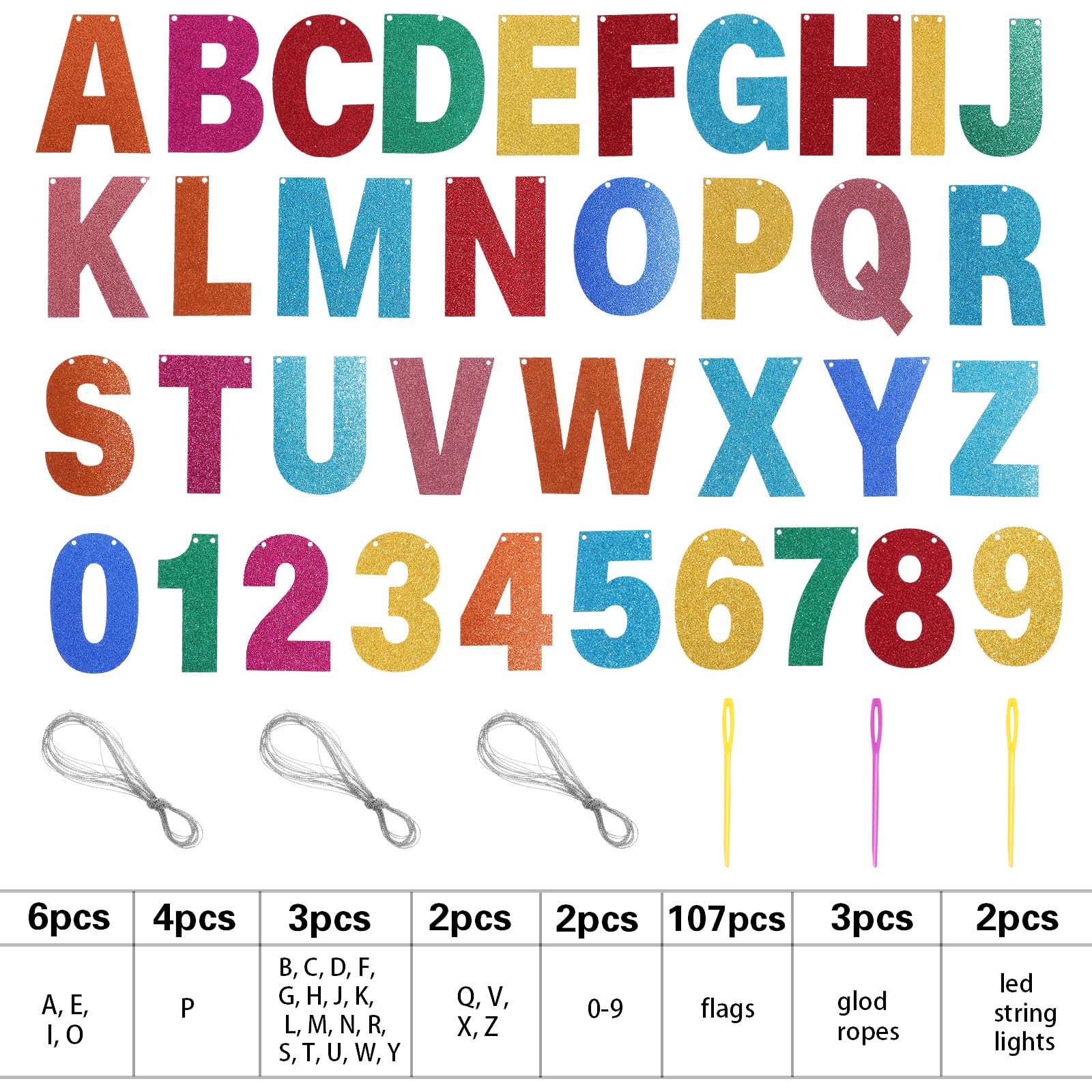 TaoBary 112-Piece DIY Glitter Letter Banner Kit – Customizable Rainbow Letters and Numbers for Parties