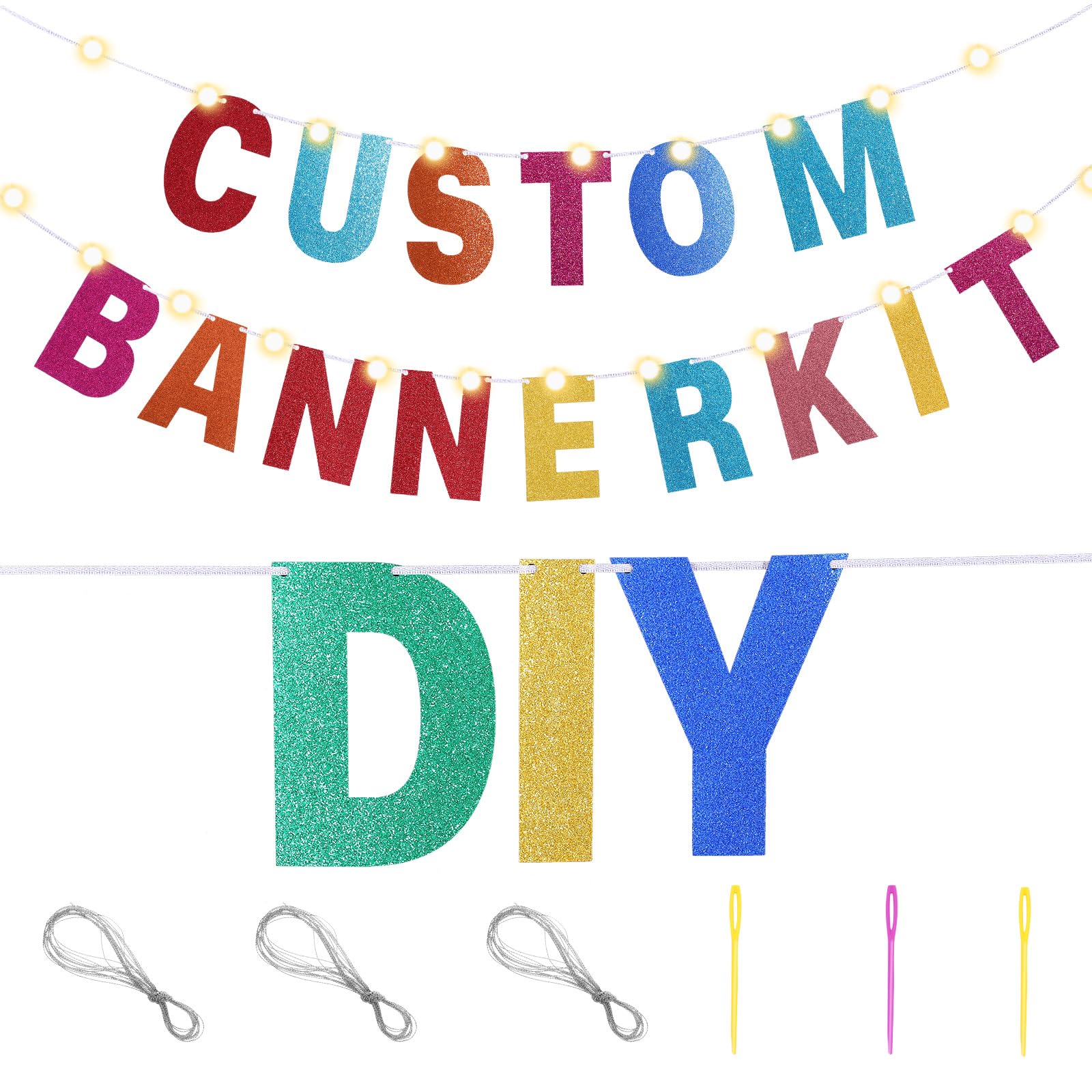 TaoBary 112-Piece DIY Glitter Letter Banner Kit – Customizable Rainbow Letters and Numbers for Parties