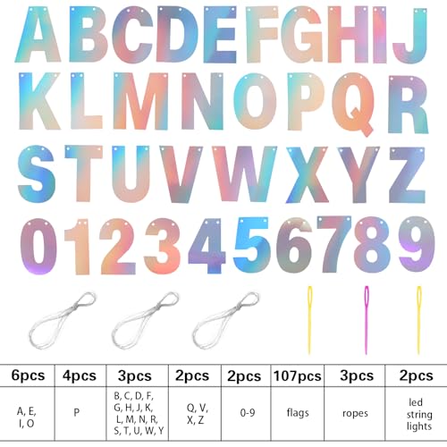TaoBary 112-Piece Glitter DIY Banner Letter Kit - Holographic Customizable Party Decor
