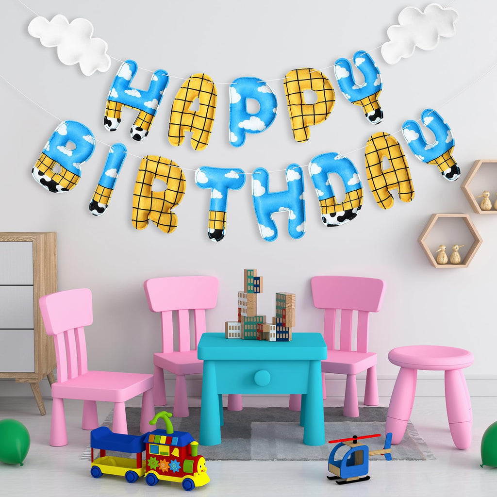 TaoBary 2 Pcs Felt Cartoon Birthday Banner – Reusable 3D Pre-Strung Hanging Bunting for Kids