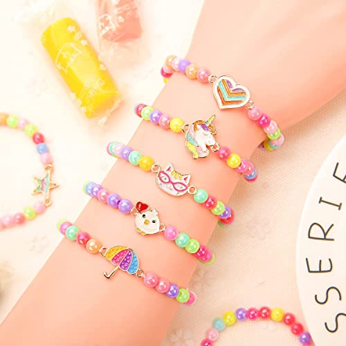TAOMOCO 20-Pack Rainbow Unicorn Bracelets for Girls - Stretchy Beaded Friendship Bracelet Set Party Favors