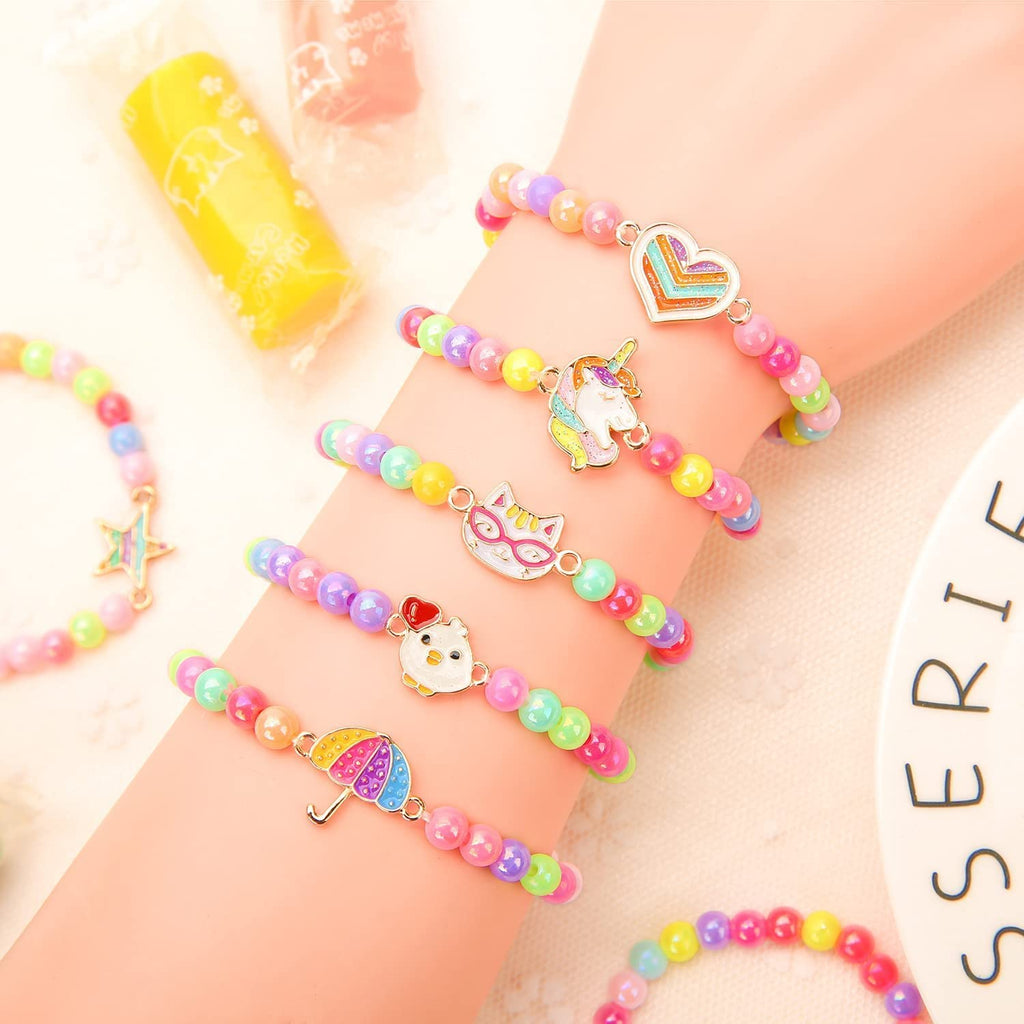 TAOMOCO 20-Pack Rainbow Unicorn Bracelets for Girls - Stretchy Beaded Friendship Bracelet Set Party Favors