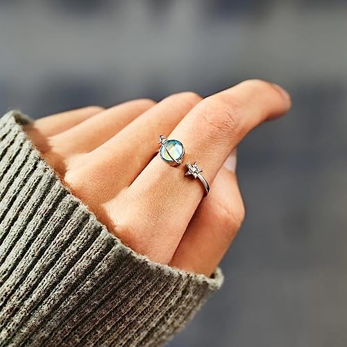 Taoqiao Adjustable Planet Anxiety Ring – Fidget Spinner Ring for Stress Relief with Moon & Star Design, Gift Card Included
