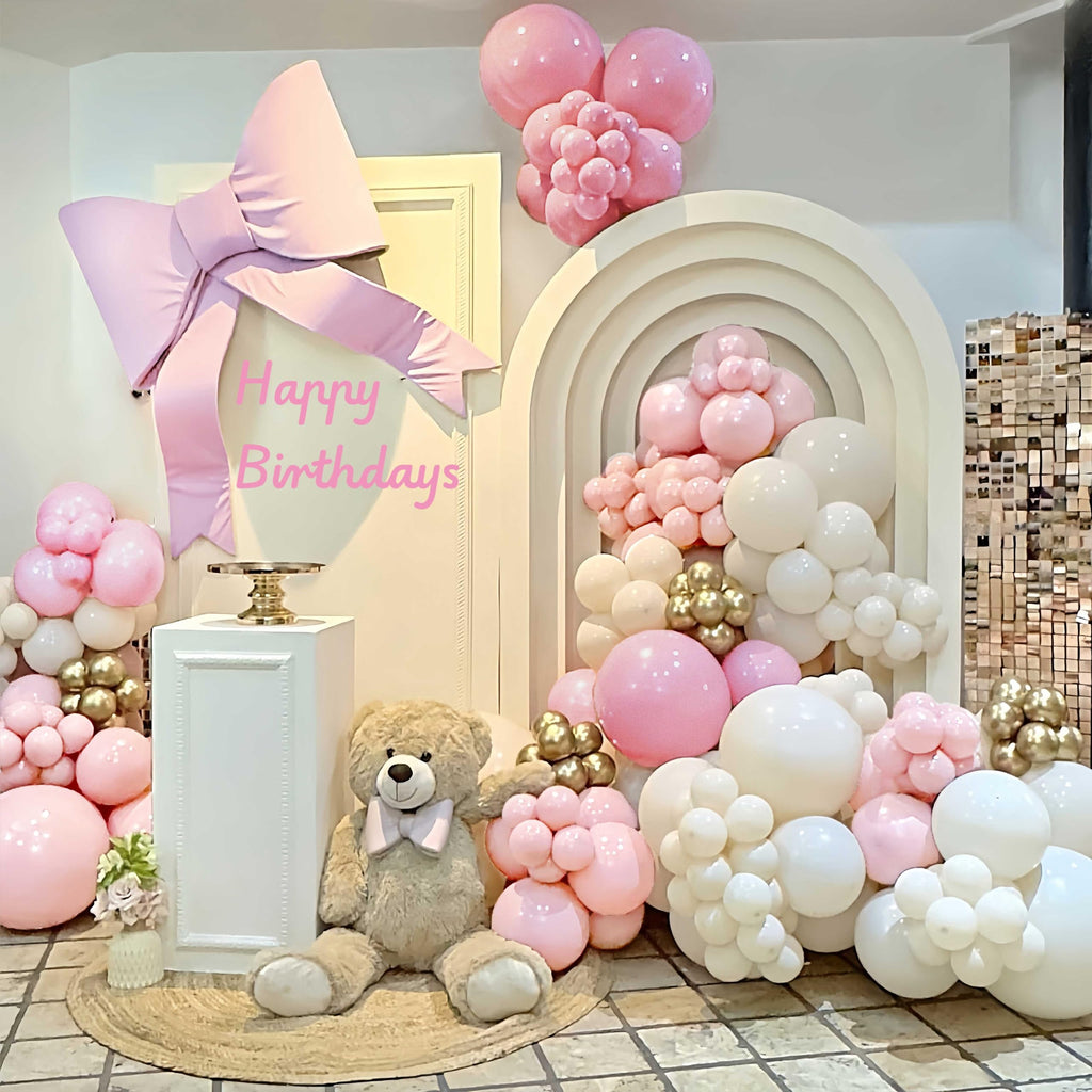TAOYE 93-Piece Pink White Balloon Arch Kit – Double Stuffed Pastel & Ivory Balloons with Clear Accents for Baby Showers & Birthday Parties
