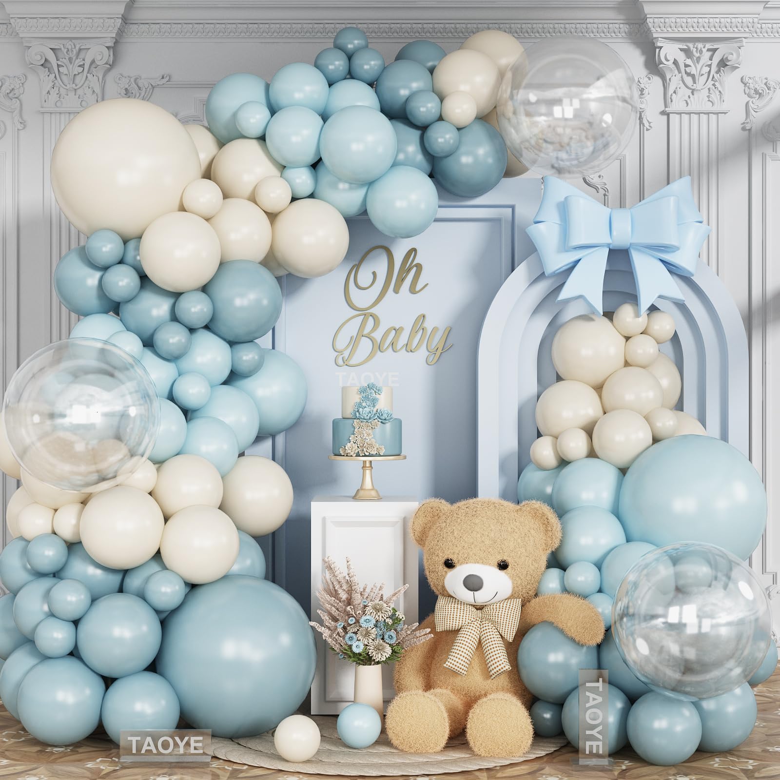 TAOYE Dusty Baby Blue & Beige Balloon Arch Kit – 98 Pcs Balloon Garland for Baby Shower, Birthday Party Decorations