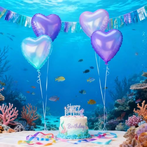 TAOYE Iridescent Heart Balloons 12-Pack – 18 Inch Gradient Pink Purple Green Foil Balloons for Birthday Wedding Party Decor