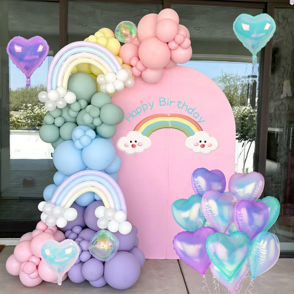 TAOYE Iridescent Heart Balloons 12-Pack – 18 Inch Gradient Pink Purple Green Foil Balloons for Birthday Wedding Party Decor