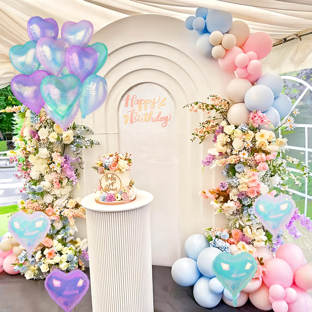 TAOYE Iridescent Heart Balloons 12-Pack – 18 Inch Gradient Pink Purple Green Foil Balloons for Birthday Wedding Party Decor