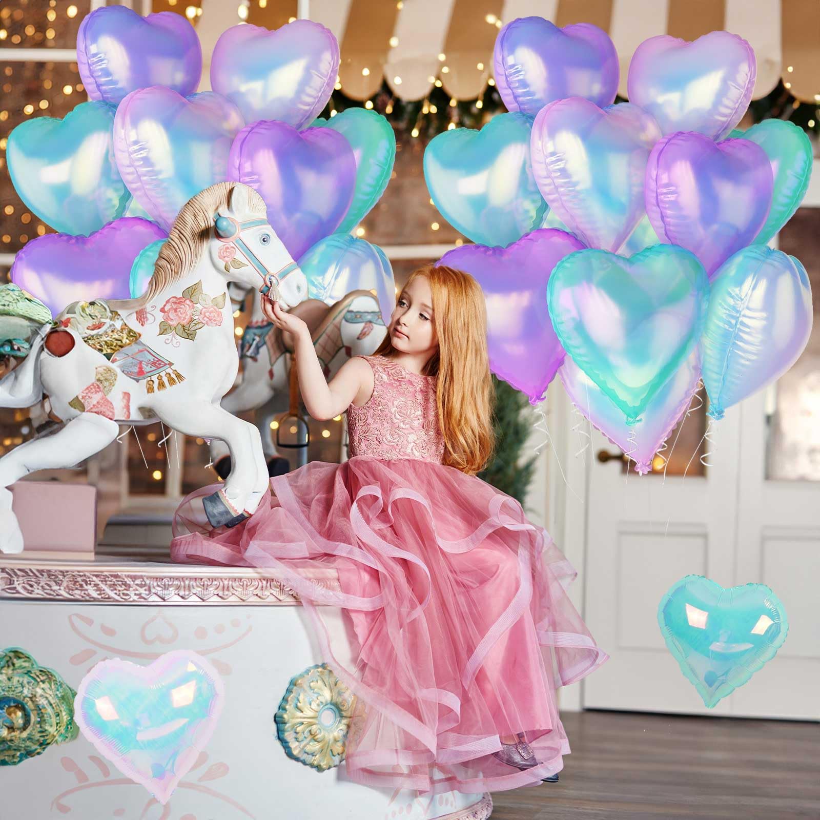 TAOYE Iridescent Heart Balloons 12-Pack – 18 Inch Gradient Pink Purple Green Foil Balloons for Birthday Wedding Party Decor