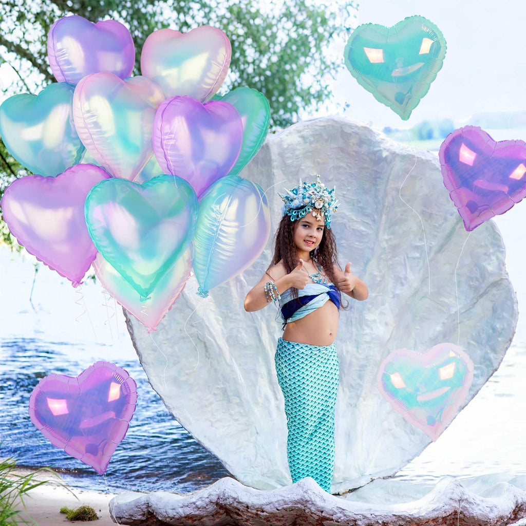 TAOYE Iridescent Heart Balloons 12-Pack – 18 Inch Gradient Pink Purple Green Foil Balloons for Birthday Wedding Party Decor