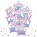 TAOYE Iridescent Star Balloons (9 Pack) - 18-Inch Gradient Pink White Foil Balloons for Birthday Rainbow Mermaid Party Decor