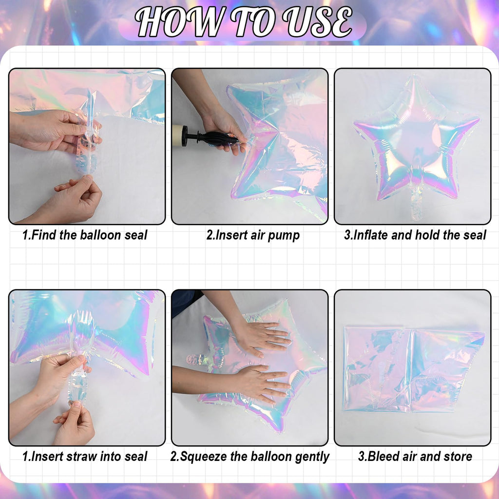 TAOYE Iridescent Star Balloons (9 Pack) - 18-Inch Gradient Pink White Foil Balloons for Birthday Rainbow Mermaid Party Decor
