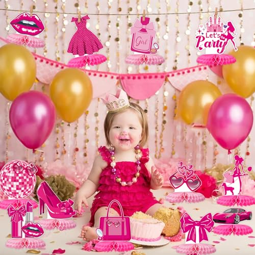 Tarklanda 12-Pack Hot Pink Honeycomb Centerpieces – 3D Party Table Decor for Bachelorette, Bridal Shower, & Princess Birthday