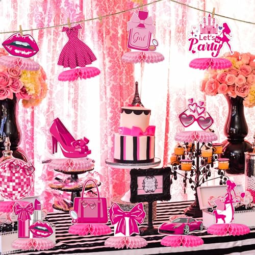 Tarklanda 12-Pack Hot Pink Honeycomb Centerpieces – 3D Party Table Decor for Bachelorette, Bridal Shower, & Princess Birthday