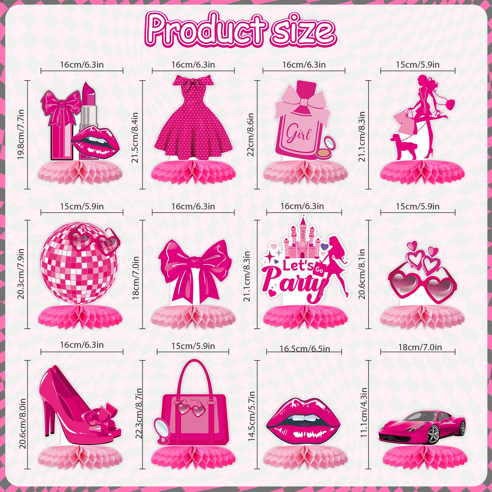 Tarklanda 12-Pack Hot Pink Honeycomb Centerpieces – 3D Party Table Decor for Bachelorette, Bridal Shower, & Princess Birthday