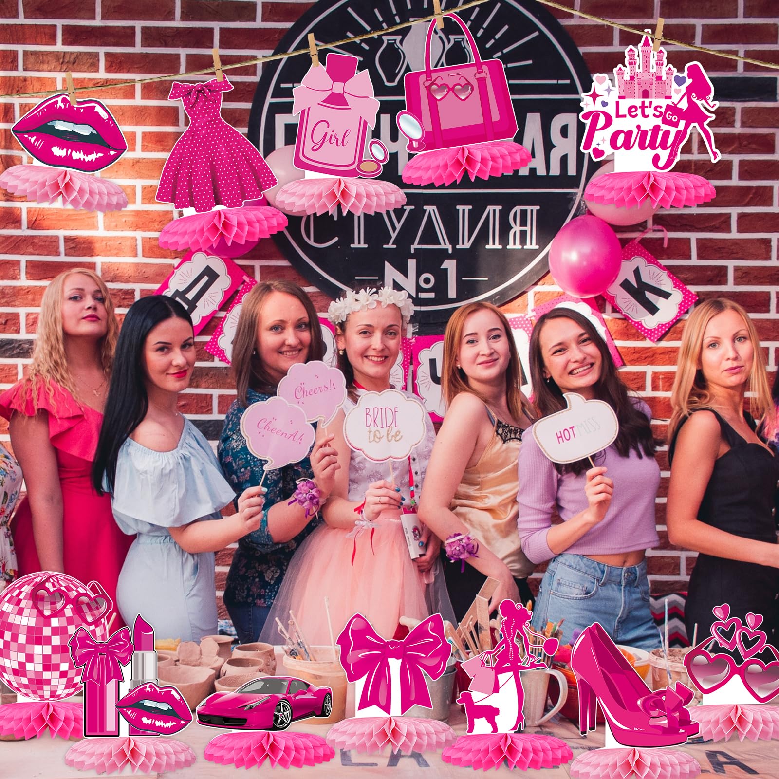 Tarklanda 12-Pack Hot Pink Honeycomb Centerpieces – 3D Party Table Decor for Bachelorette, Bridal Shower, & Princess Birthday