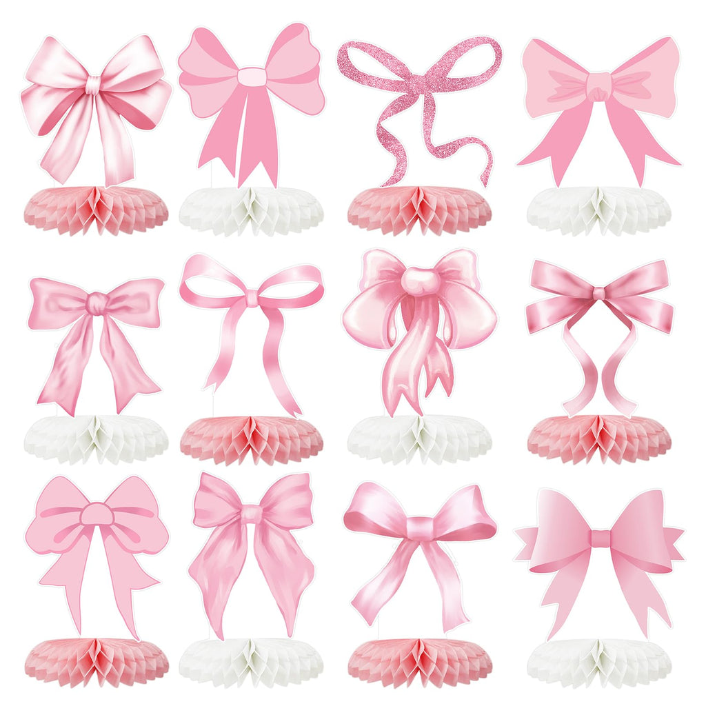 Tarklanda 12 Pcs Pink Bow Honeycomb Centerpieces - Coquette Birthday Party Table Decorations