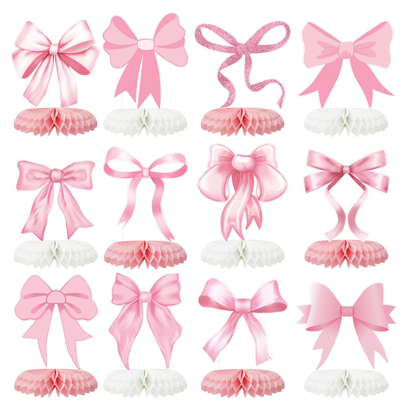 Tarklanda 12 Pcs Pink Bow Honeycomb Centerpieces - Coquette Birthday Party Table Decorations