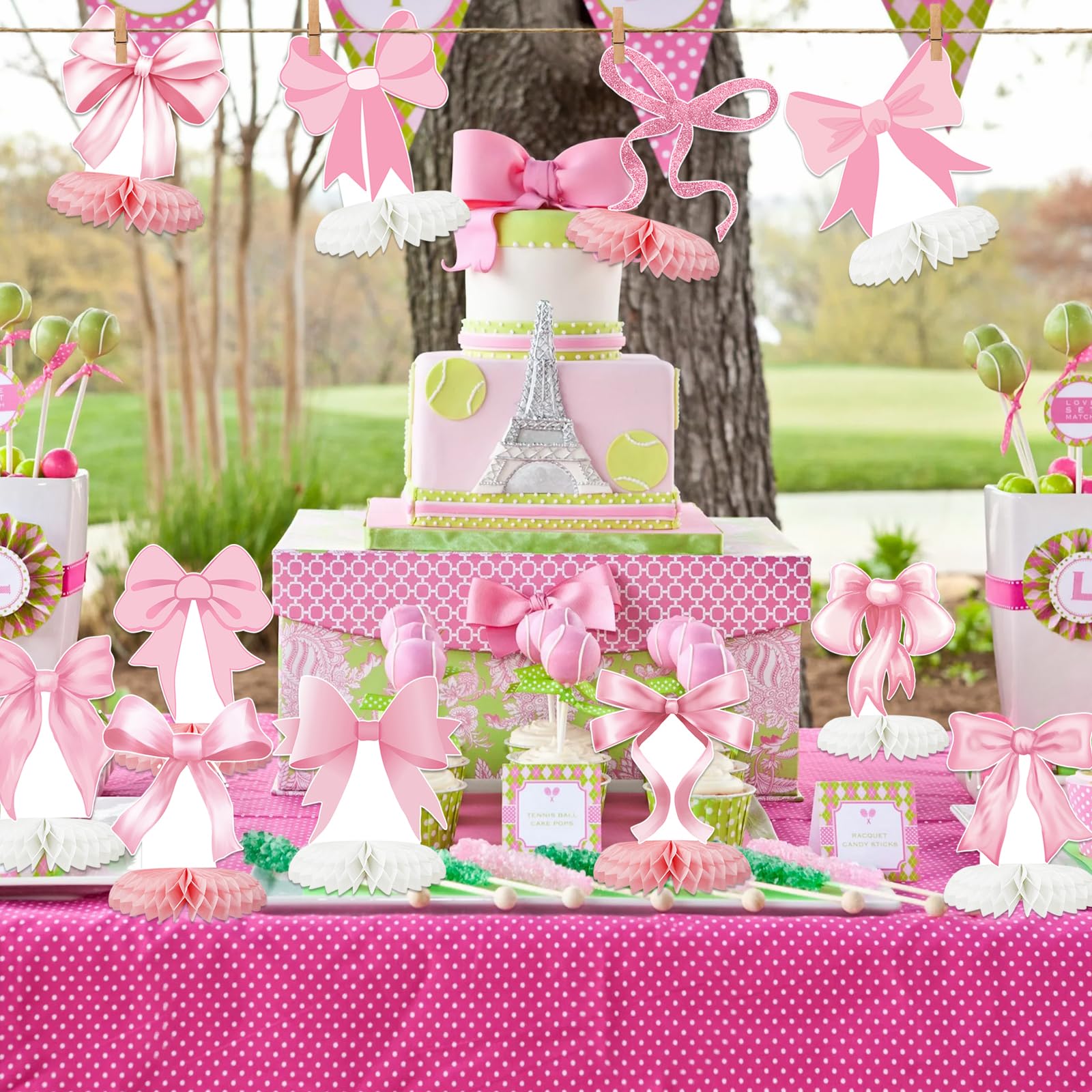 Tarklanda 12 Pcs Pink Bow Honeycomb Centerpieces - Coquette Birthday Party Table Decorations