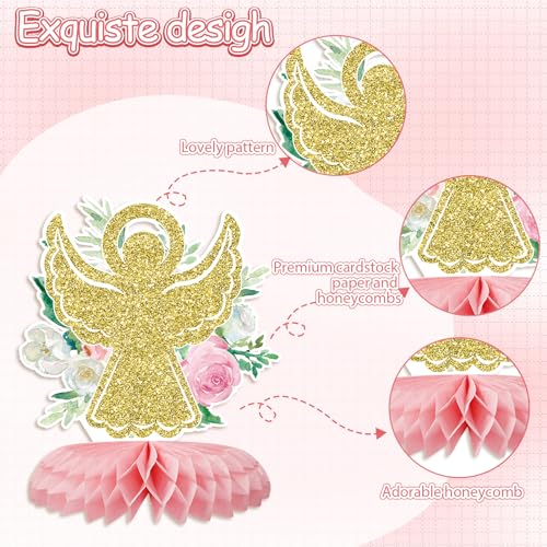 Tarklanda 12-Piece Pink Gold Baptism Honeycomb Cross Centerpieces for First Communion, Baby Shower, and Religious Party Decor