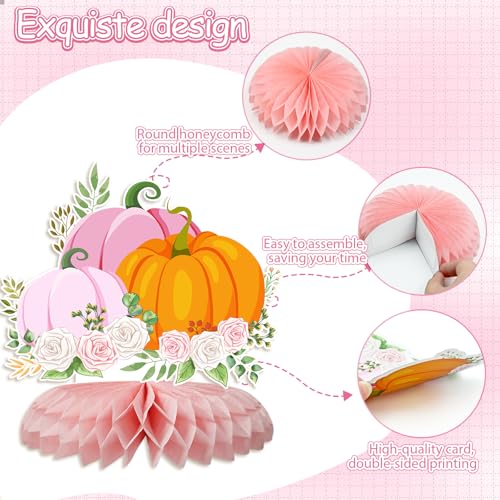 Tarklanda 12-Piece Pink Pumpkin Honeycomb Centerpieces - Baby Shower Fall Table Decorations
