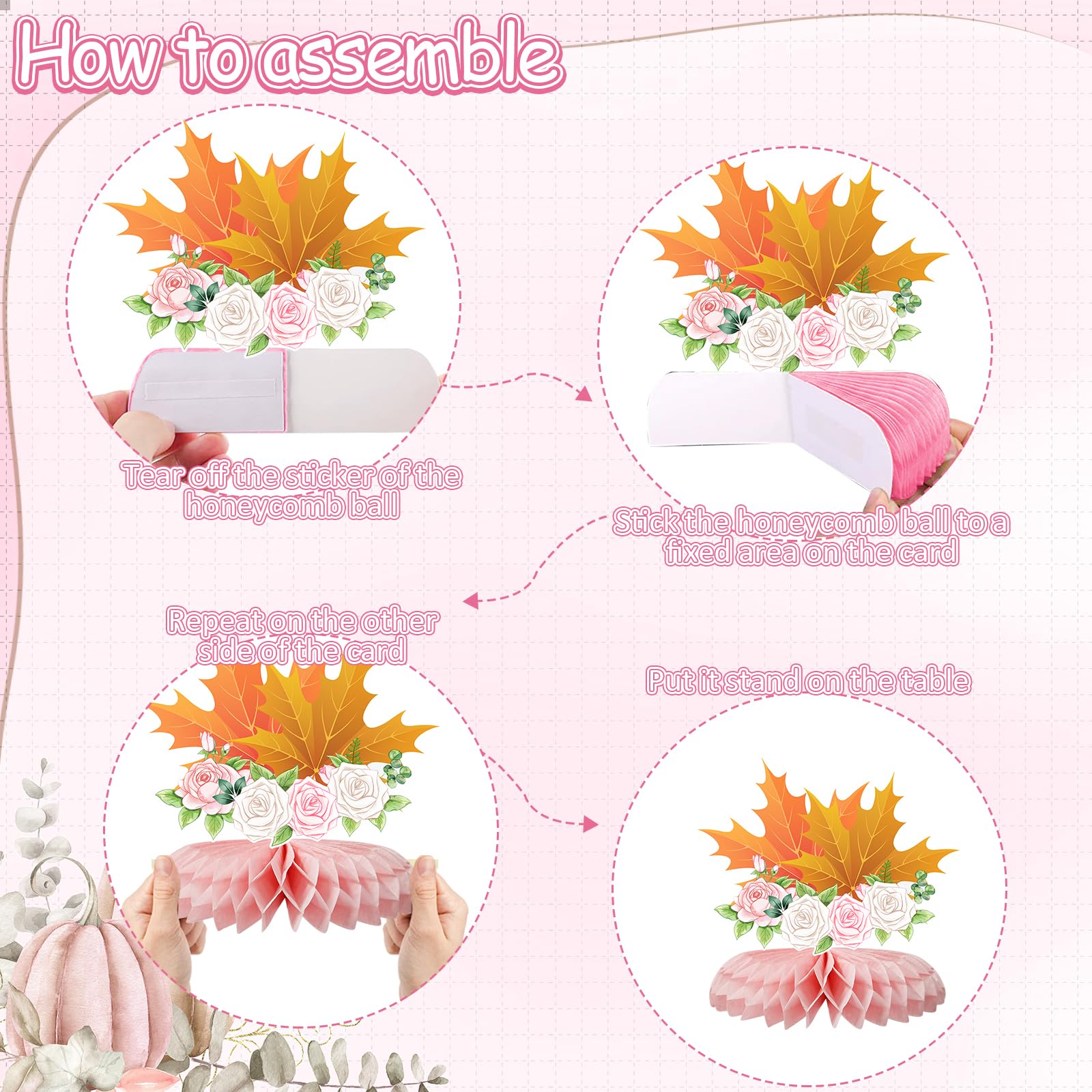 Tarklanda 12-Piece Pink Pumpkin Honeycomb Centerpieces - Baby Shower Fall Table Decorations