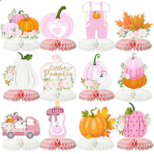 Tarklanda 12-Piece Pink Pumpkin Honeycomb Centerpieces - Baby Shower Fall Table Decorations