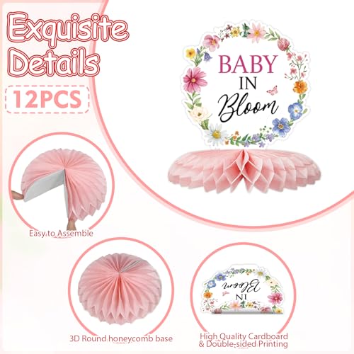 Tarklanda Baby in Bloom Baby Shower Honeycomb Centerpieces 12 Pieces - Spring Floral Table Decor for Parties, Gender Reveal, Birthday