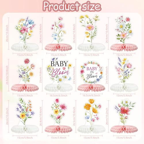 Tarklanda Baby in Bloom Baby Shower Honeycomb Centerpieces 12 Pieces - Spring Floral Table Decor for Parties, Gender Reveal, Birthday