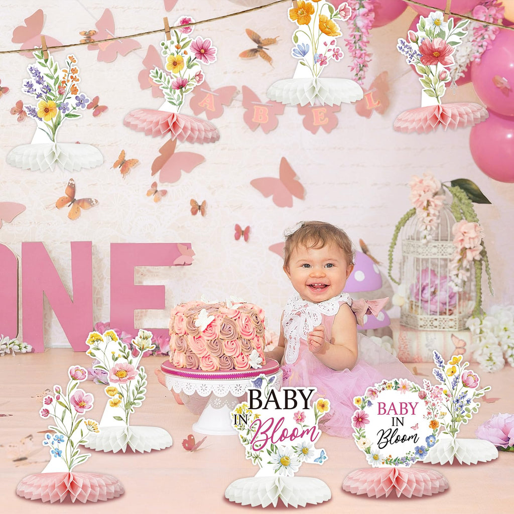 Tarklanda Baby in Bloom Baby Shower Honeycomb Centerpieces 12 Pieces - Spring Floral Table Decor for Parties, Gender Reveal, Birthday