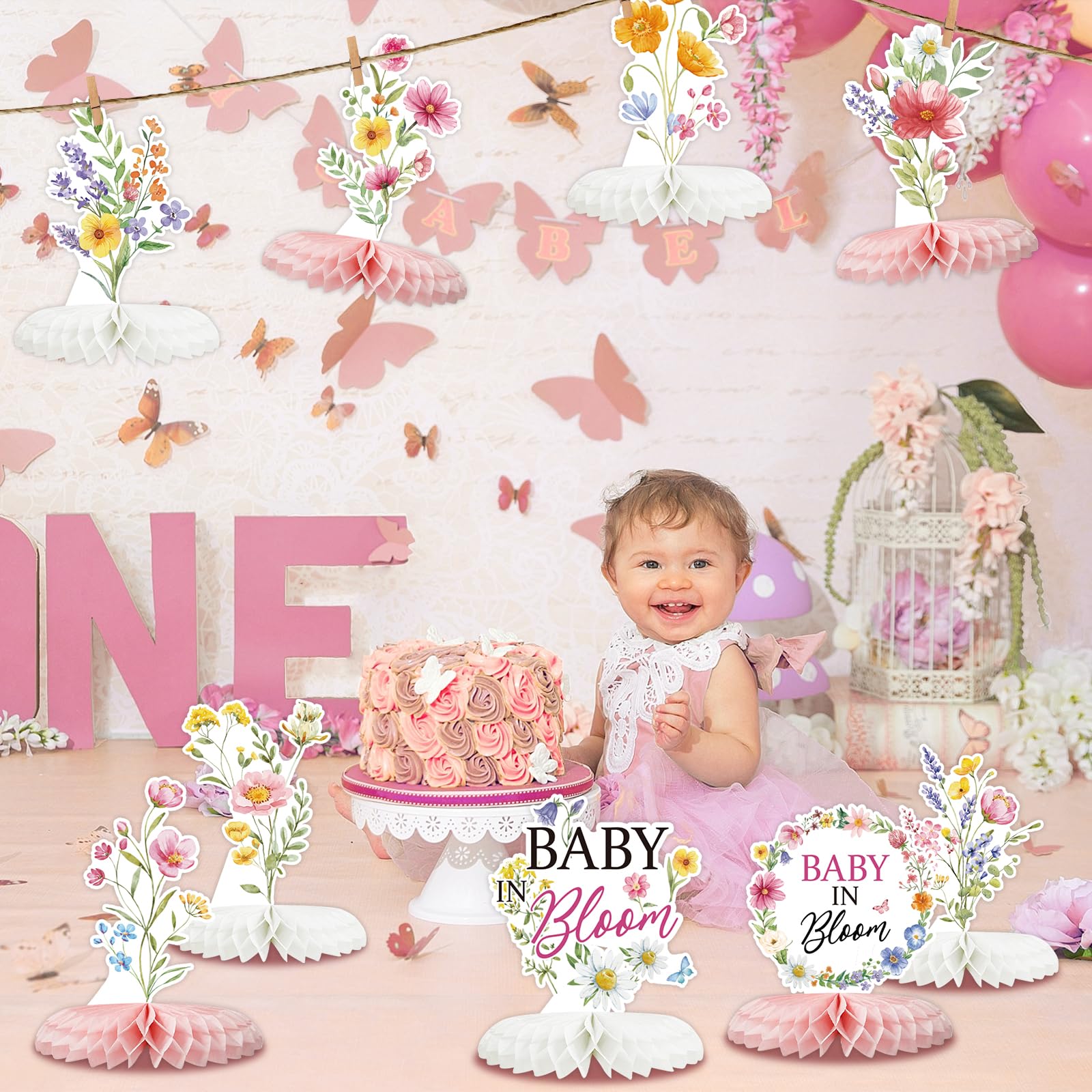 Tarklanda Baby in Bloom Baby Shower Honeycomb Centerpieces 12 Pieces - Spring Floral Table Decor for Parties, Gender Reveal, Birthday